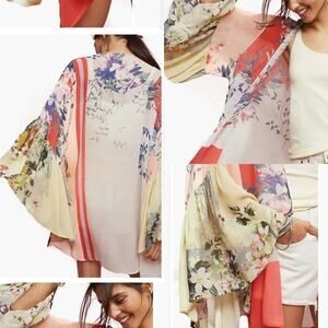 Anthro Floreat Georgette Kimono Floral Flowy Sleeve One Size